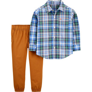 COJUNTO 2 PIEZAS | 2-PIECE PLAID BUTTON-FRONT SHIRT & PANT SET TALLA 24M - CARTER'S