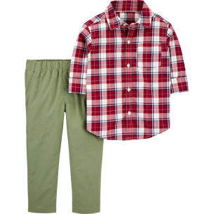 COJUNTO 2 PIEZAS | 2-PIECE GINGHAM BUTTON-FRONT SHIRT & PANT SET TALLA 24M - CARTER'S