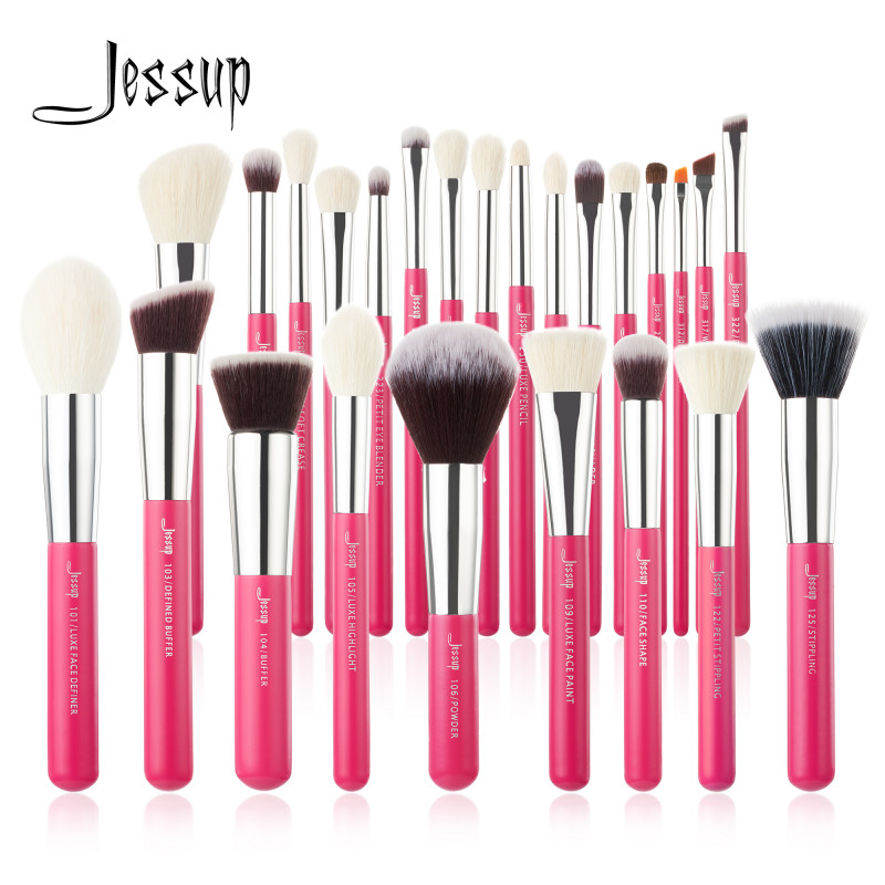 SET DE 25 BROCHAS PARA OJOS Y ROSTRO ROSA CARMIN/PLATEADO - JESSUP